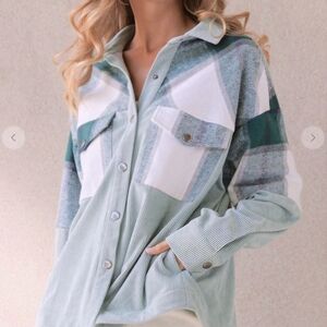 Boho Fabulous Green Plaid Button-Up Shacket -S